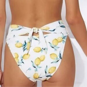 🌻NEW Jessica Simpson Lemons High Waisted Tie Back Bikini Bottom Size Large